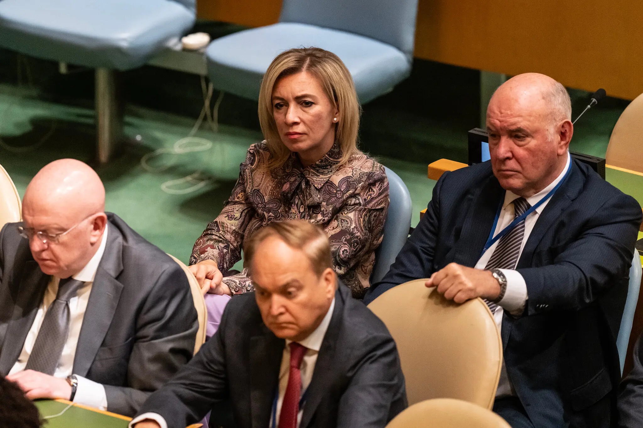 Григорій Карасін, праворуч, у штаб-квартирі ООН у Нью-Йорку у 2023 році. Раніше він брав участь у зовнішньополітичних переговорах.